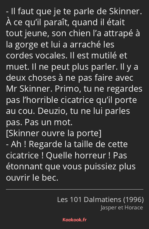 Il faut que je te parle de Skinner. À ce qu’il paraît, quand il était tout jeune, son chien l’a…