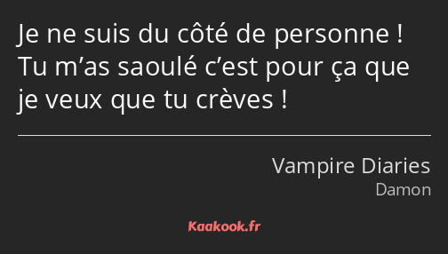 Je ne suis du côté de personne ! Tu m’as saoulé c’est pour ça que je veux que tu crèves !