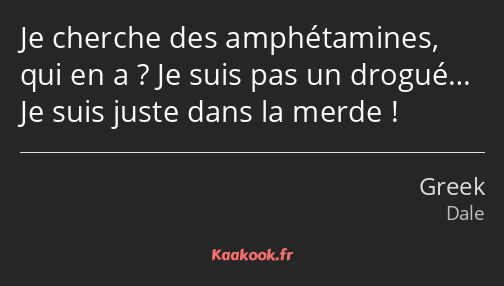 Je cherche des amphétamines, qui en a ? Je suis pas un drogué… Je suis juste dans la merde !