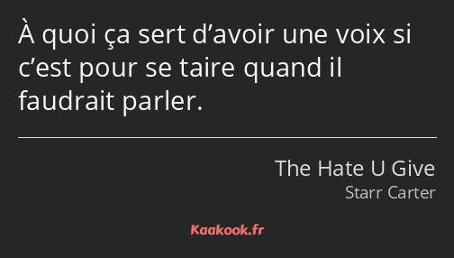 À quoi ça sert d’avoir une voix si c’est pour se taire quand il faudrait parler.