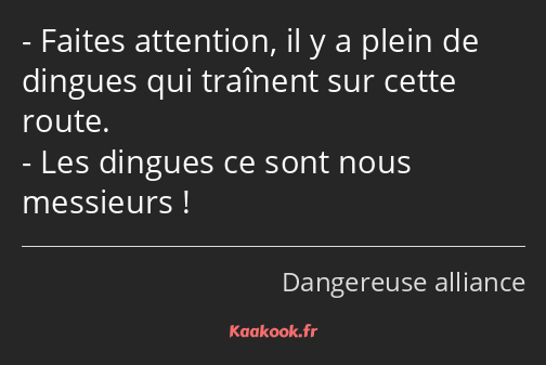 Faites attention, il y a plein de dingues qui traînent sur cette route. Les dingues ce sont nous…