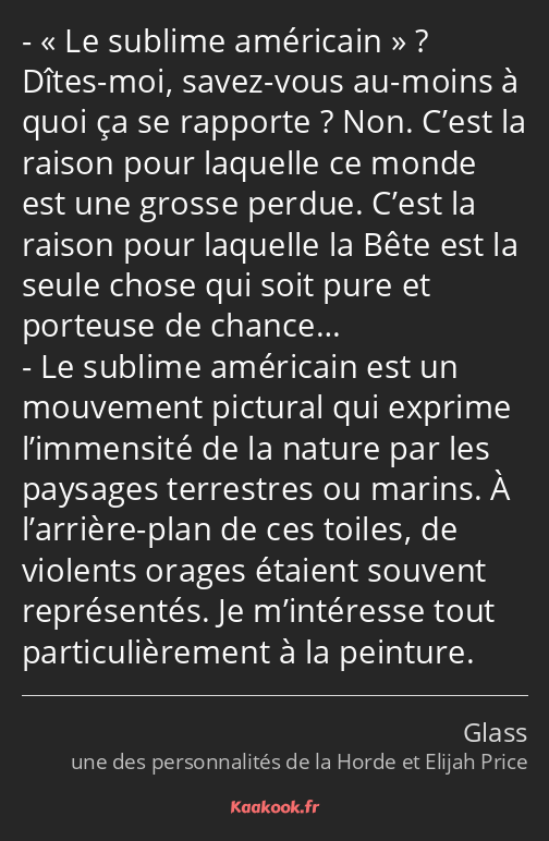 Le sublime américain ? Dîtes-moi, savez-vous au-moins à quoi ça se rapporte ? Non. C’est la raison…