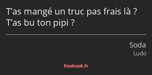 T’as mangé un truc pas frais là ? T’as bu ton pipi ?