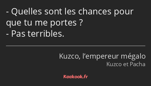 Quelles sont les chances pour que tu me portes ? Pas terribles.