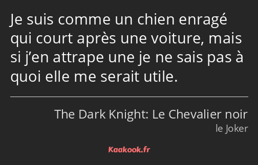 Je suis comme un chien enragé qui court après une voiture, mais si j’en attrape une je ne sais pas…