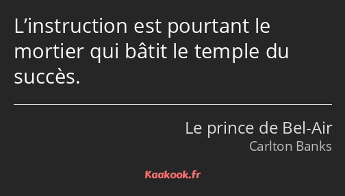 L’instruction est pourtant le mortier qui bâtit le temple du succès.