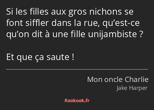 Si les filles aux gros nichons se font siffler dans la rue, qu’est-ce qu’on dit à une fille…