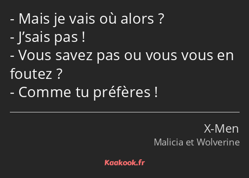 Mais je vais où alors ? J’sais pas ! Vous savez pas ou vous vous en foutez ? Comme tu préfères !