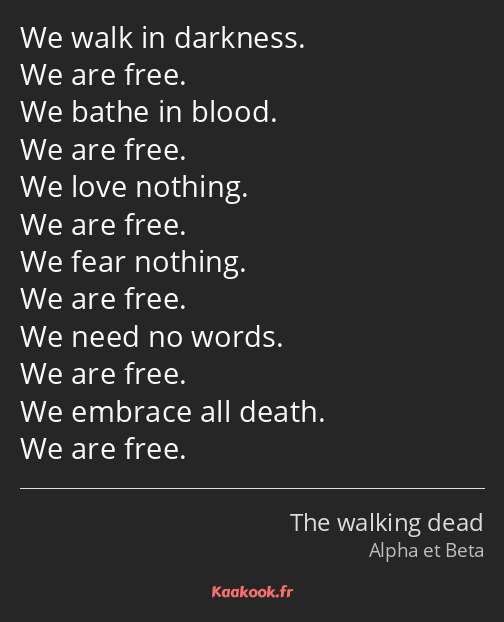 We walk in darkness. We are free. We bathe in blood. We are free. We love nothing. We are free. We…