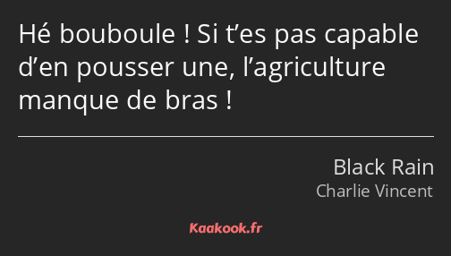 Hé bouboule ! Si t’es pas capable d’en pousser une, l’agriculture manque de bras !