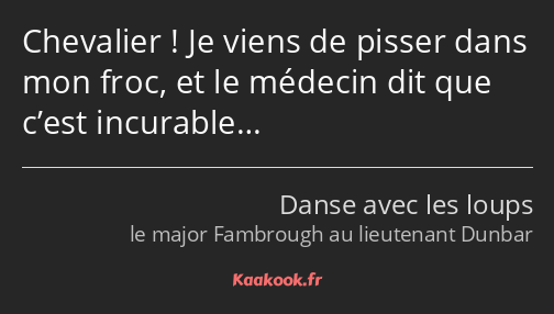 Chevalier ! Je viens de pisser dans mon froc, et le médecin dit que c’est incurable…