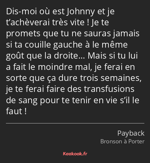 Dis-moi où est Johnny et je t’achèverai très vite ! Je te promets que tu ne sauras jamais si ta…