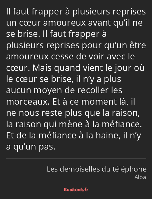 Il faut frapper à plusieurs reprises un cœur amoureux avant qu’il ne se brise. Il faut frapper à…