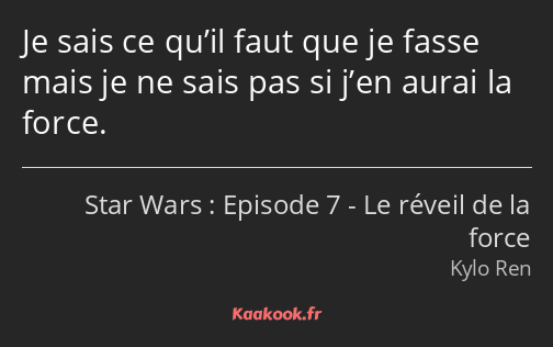 Je sais ce qu’il faut que je fasse mais je ne sais pas si j’en aurai la force.