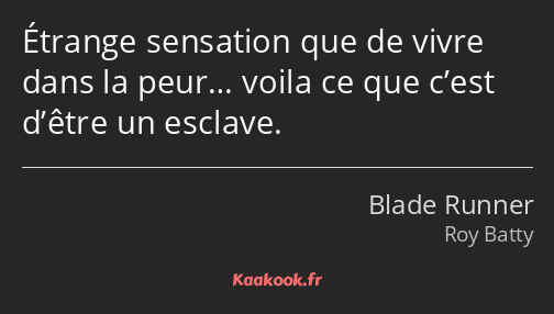 Étrange sensation que de vivre dans la peur… voila ce que c’est d’être un esclave.