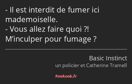 Il est interdit de fumer ici mademoiselle. Vous allez faire quoi ?! M’inculper pour fumage ?