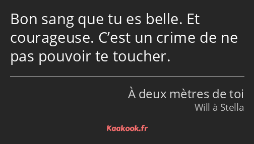 Bon sang que tu es belle. Et courageuse. C’est un crime de ne pas pouvoir te toucher.