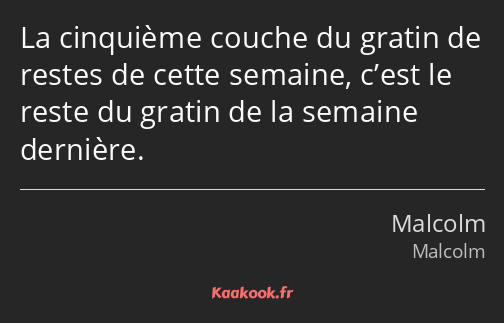 La cinquième couche du gratin de restes de cette semaine, c’est le reste du gratin de la semaine…