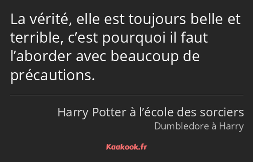 La vérité, elle est toujours belle et terrible, c’est pourquoi il faut l’aborder avec beaucoup de…