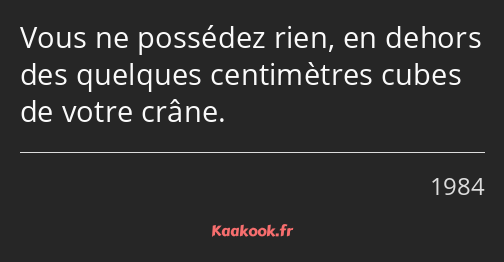 Vous ne possédez rien, en dehors des quelques centimètres cubes de votre crâne.