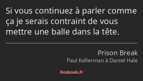 Si vous continuez à parler comme ça je serais contraint de vous mettre une balle dans la tête.