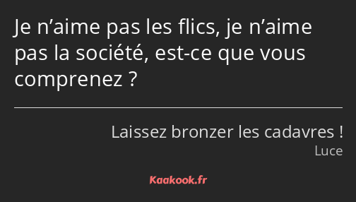 Je n’aime pas les flics, je n’aime pas la société, est-ce que vous comprenez ?