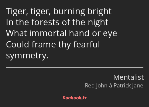 Tiger, tiger, burning bright In the forests of the night What immortal hand or eye Could frame thy…
