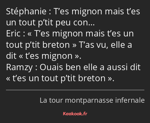 T’es mignon mais t’es un tout p’tit peu con… T’es mignon mais t’es un tout p’tit breton T’as vu…