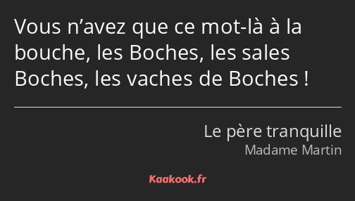 Vous n’avez que ce mot-là à la bouche, les Boches, les sales Boches, les vaches de Boches !