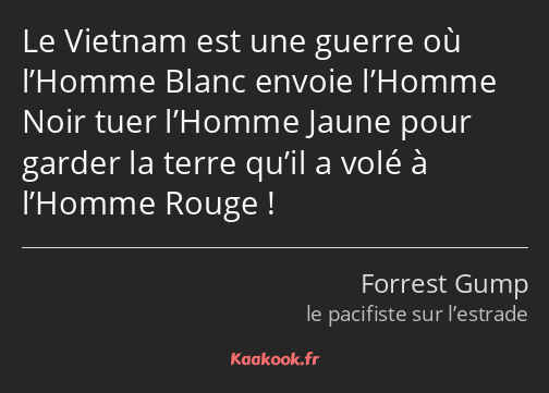 Le Vietnam est une guerre où l’Homme Blanc envoie l’Homme Noir tuer l’Homme Jaune pour garder la…