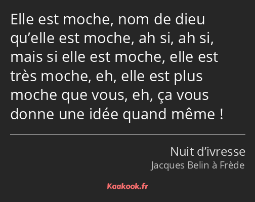 Elle est moche, nom de dieu qu’elle est moche, ah si, ah si, mais si elle est moche, elle est très…