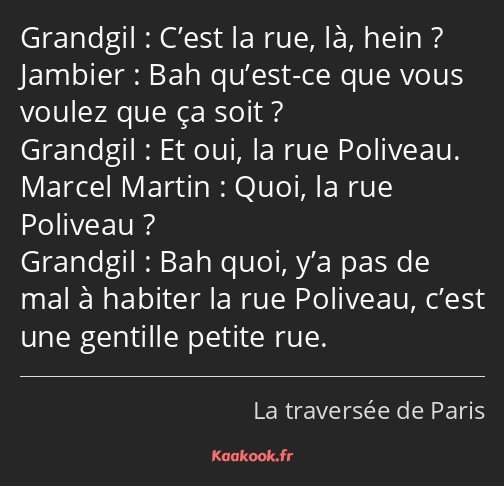 C’est la rue, là, hein ? Bah qu’est-ce que vous voulez que ça soit ? Et oui, la rue Poliveau. Quoi…