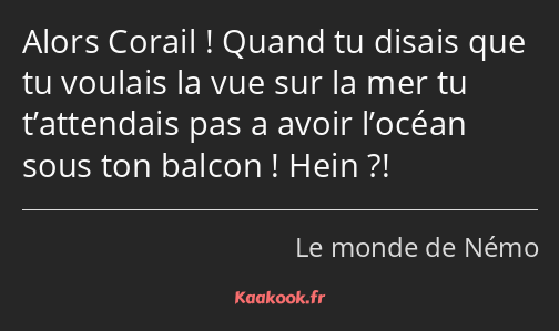 Alors Corail ! Quand tu disais que tu voulais la vue sur la mer tu t’attendais pas a avoir l’océan…