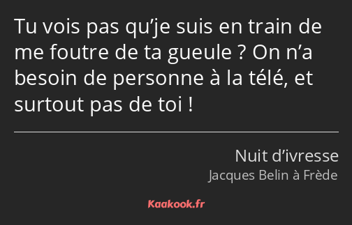 Tu vois pas qu’je suis en train de me foutre de ta gueule ? On n’a besoin de personne à la télé, et…