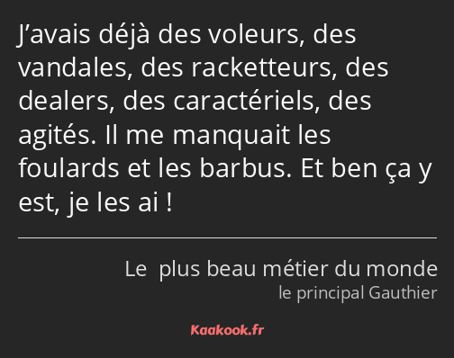 J’avais déjà des voleurs, des vandales, des racketteurs, des dealers, des caractériels, des agités…