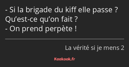 Si la brigade du kiff elle passe ? Qu’est-ce qu’on fait ? On prend perpète !