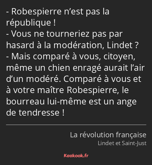 Robespierre n’est pas la république ! Vous ne tourneriez pas par hasard à la modération, Lindet…