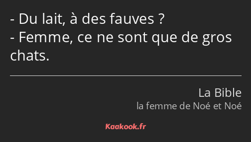 Du lait, à des fauves ? Femme, ce ne sont que de gros chats.