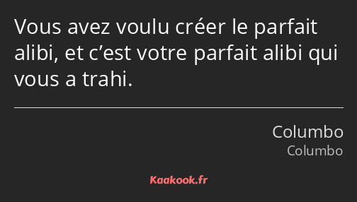 Vous avez voulu créer le parfait alibi, et c’est votre parfait alibi qui vous a trahi.