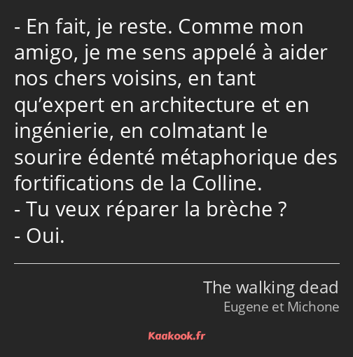 En fait, je reste. Comme mon amigo, je me sens appelé à aider nos chers voisins, en tant qu’expert…