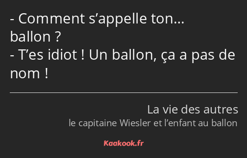 Comment s’appelle ton… ballon ? T’es idiot ! Un ballon, ça a pas de nom !