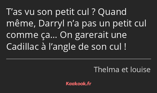 T’as vu son petit cul ? Quand même, Darryl n’a pas un petit cul comme ça… On garerait une Cadillac…