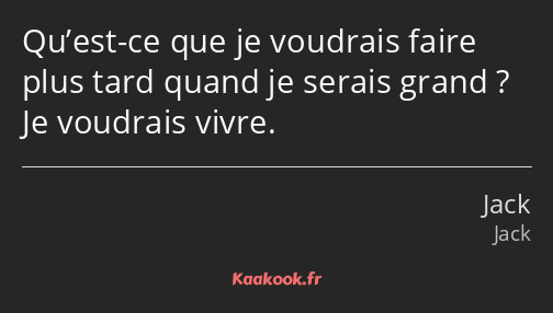 Qu’est-ce que je voudrais faire plus tard quand je serais grand ? Je voudrais vivre.