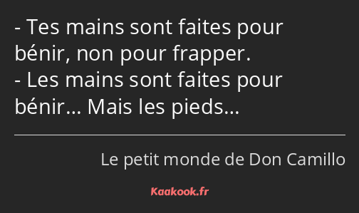 Tes mains sont faites pour bénir, non pour frapper. Les mains sont faites pour bénir… Mais les…