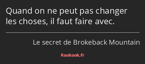 Quand on ne peut pas changer les choses, il faut faire avec.