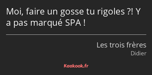 Moi, faire un gosse tu rigoles ?! Y a pas marqué SPA !