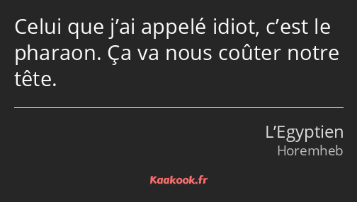 Celui que j’ai appelé idiot, c’est le pharaon. Ça va nous coûter notre tête.