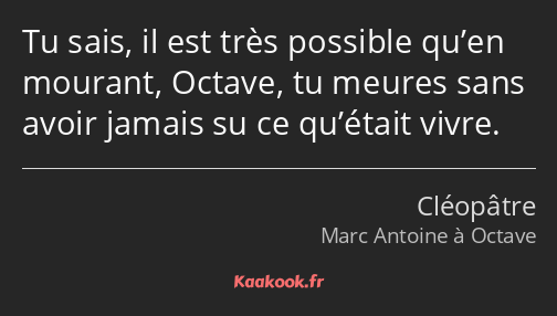 Tu sais, il est très possible qu’en mourant, Octave, tu meures sans avoir jamais su ce qu’était…