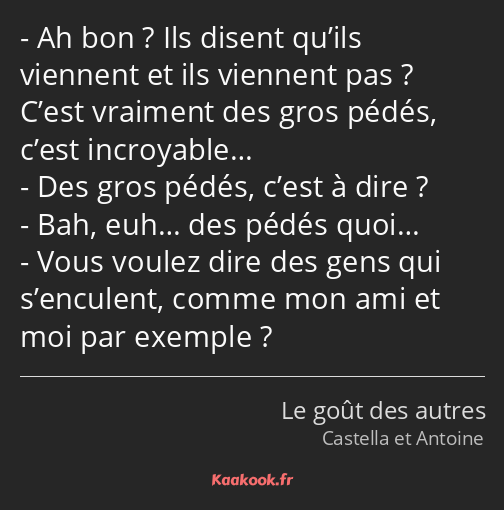 Ah bon ? Ils disent qu’ils viennent et ils viennent pas ? C’est vraiment des gros pédés, c’est…