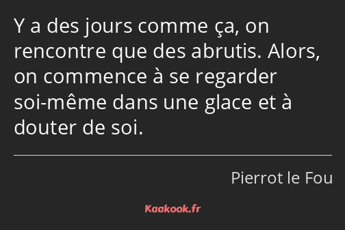 Y a des jours comme ça, on rencontre que des abrutis. Alors, on commence à se regarder soi-même…